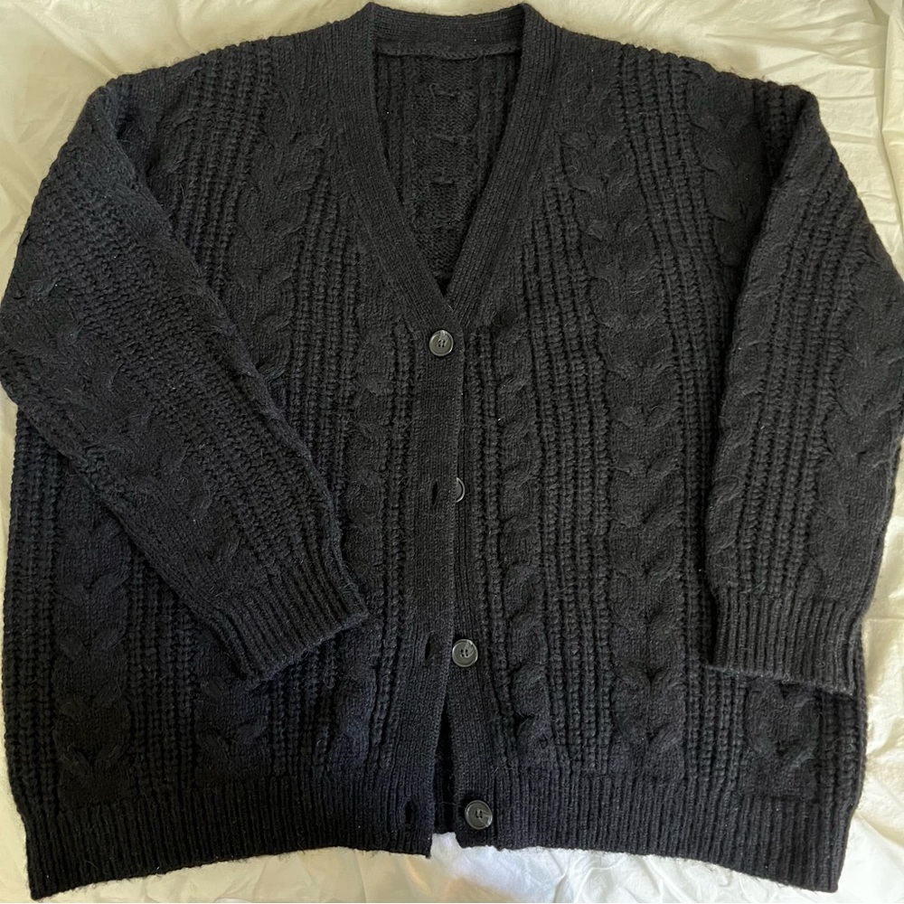 Jenni Kayne Black Cable Knit Cardigan V-Neck